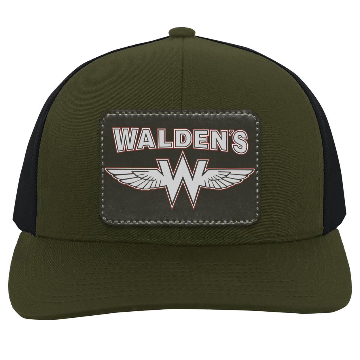 Ed Walden's Bar olive green black mesh trucker hat snapback cap with winged W logo patch